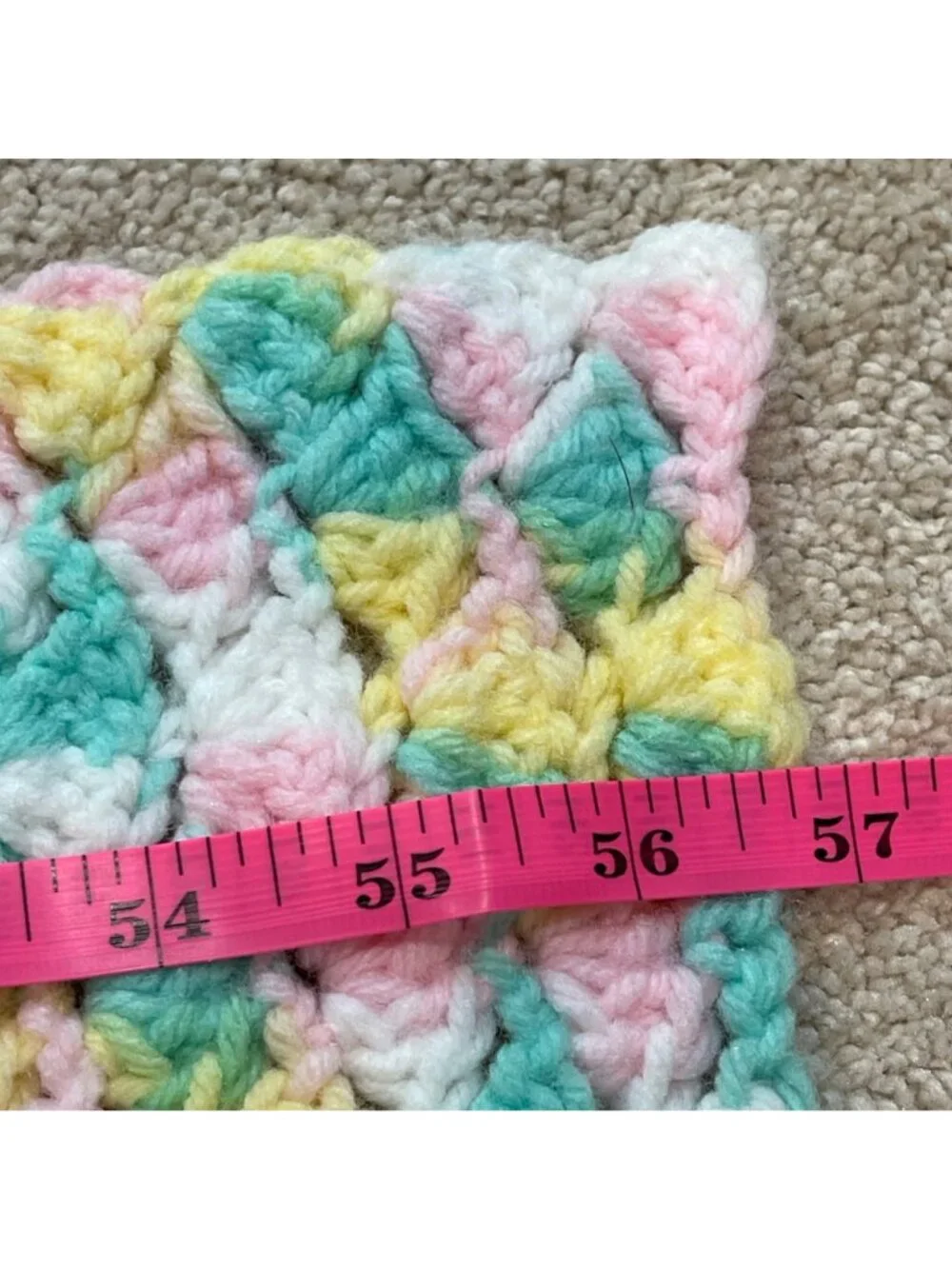 Handmade Pastel Crochet Afghan Throw Blanket Baby Girl Nursery Approx: 48